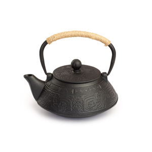 Litinová čajová konvice se sítkem 800 ml - černý dekor, 250g