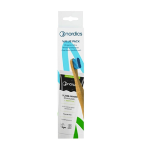 Nordics Cosmos organic Ultra White Charcoal 1pc+ 1pc bamboo toothbrush blue expirace