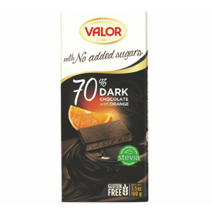 Valor čokoláda 70 % kakaa bez přidaného cukru s kousky pomeranče 100 g